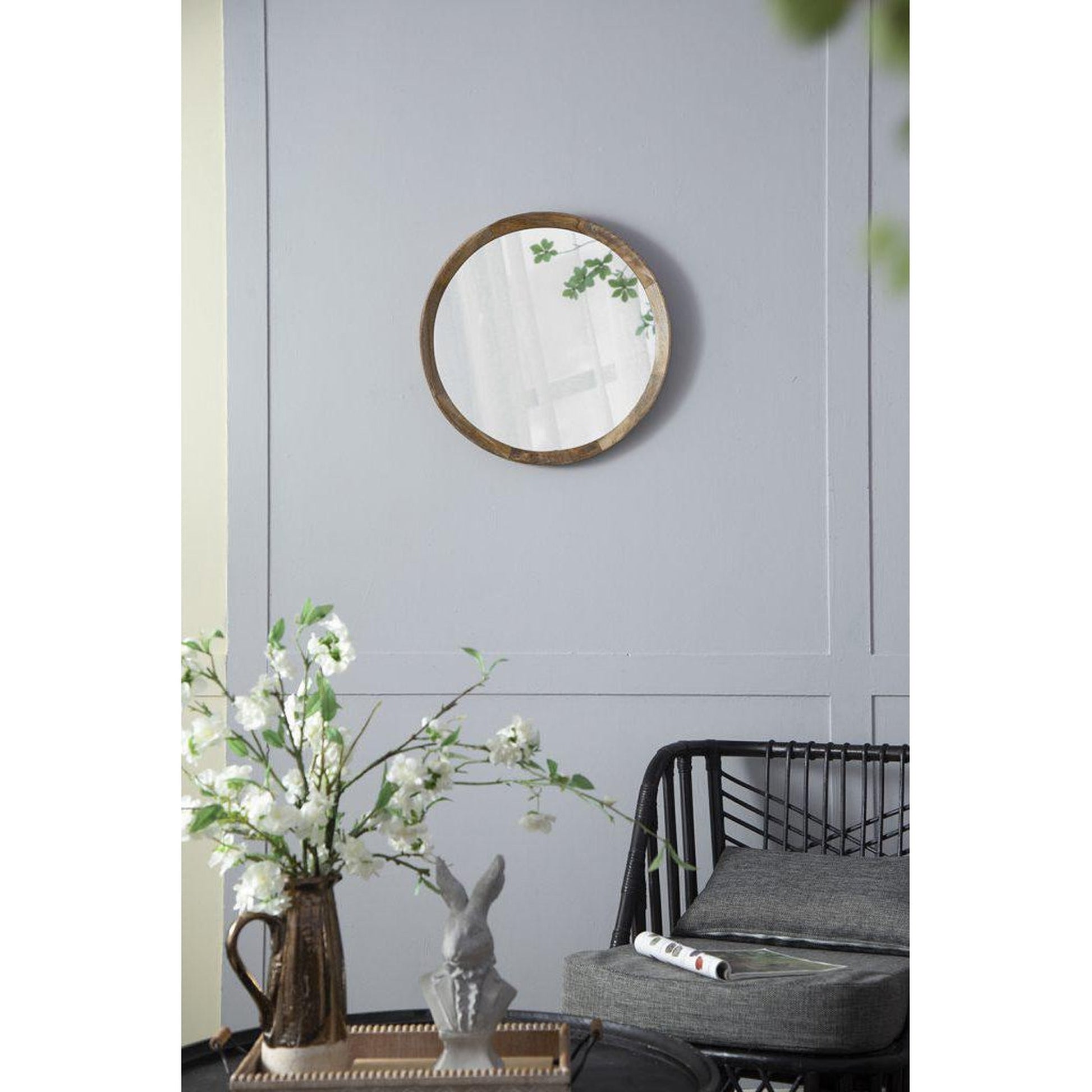 A&B Home Porthole 20" x 20" Bundle of 48 Round Brown Mango Wood Frame Wall-Mounted Mirror