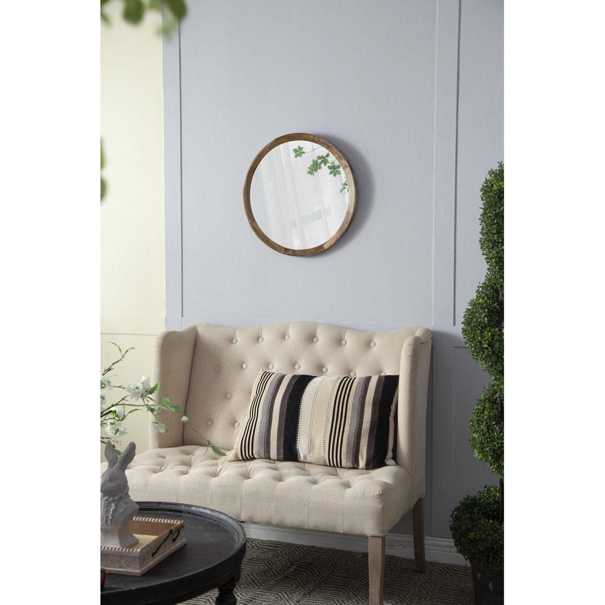 A&B Home Porthole 20" x 20" Bundle of 48 Round Brown Mango Wood Frame Wall-Mounted Mirror