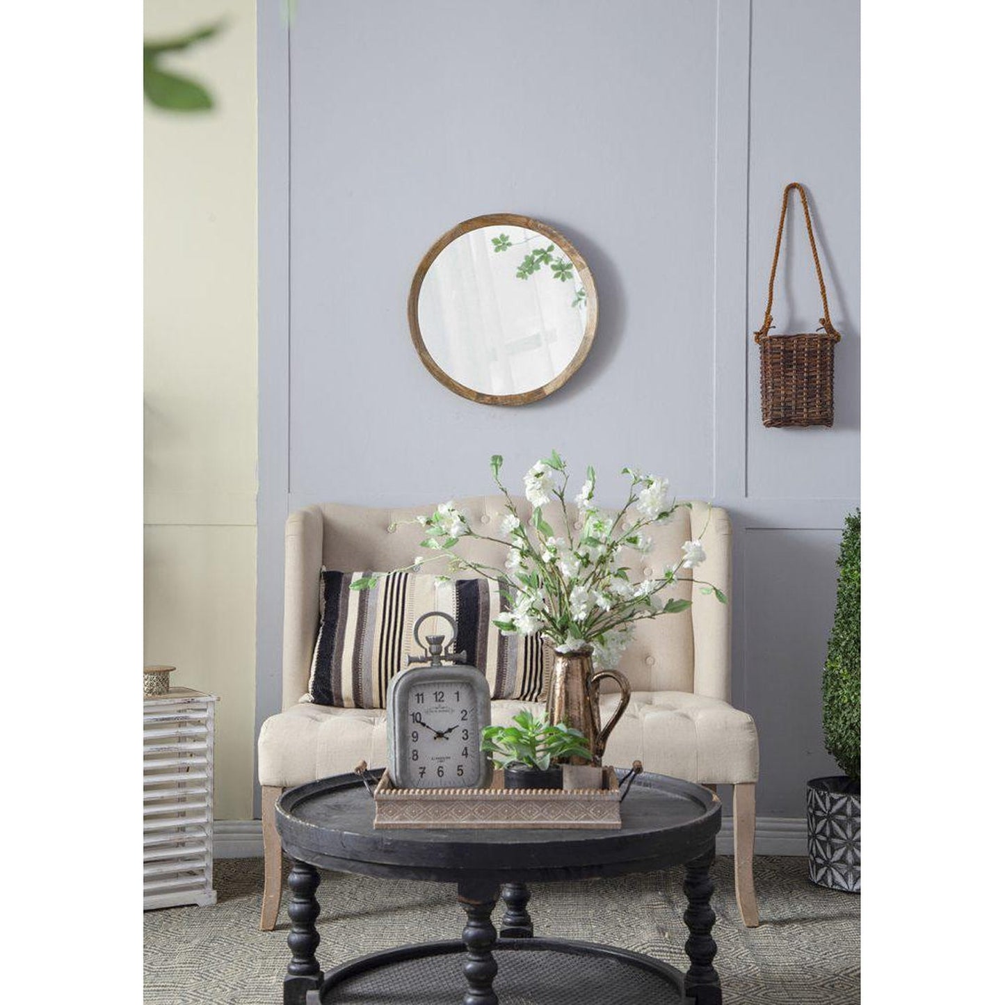 A&B Home Porthole 20" x 20" Bundle of 48 Round Brown Mango Wood Frame Wall-Mounted Mirror