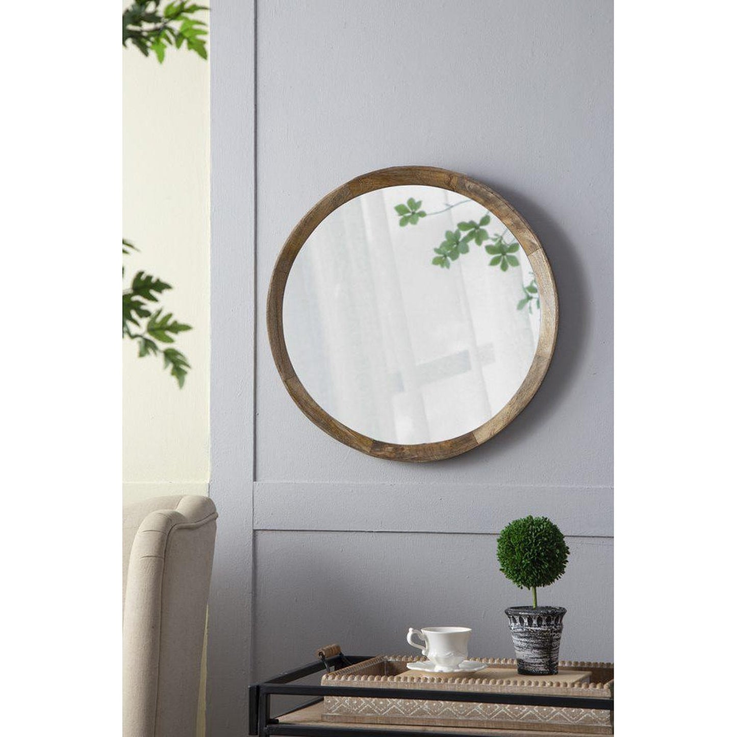 A&B Home Porthole 20" x 20" Bundle of 48 Round Brown Mango Wood Frame Wall-Mounted Mirror