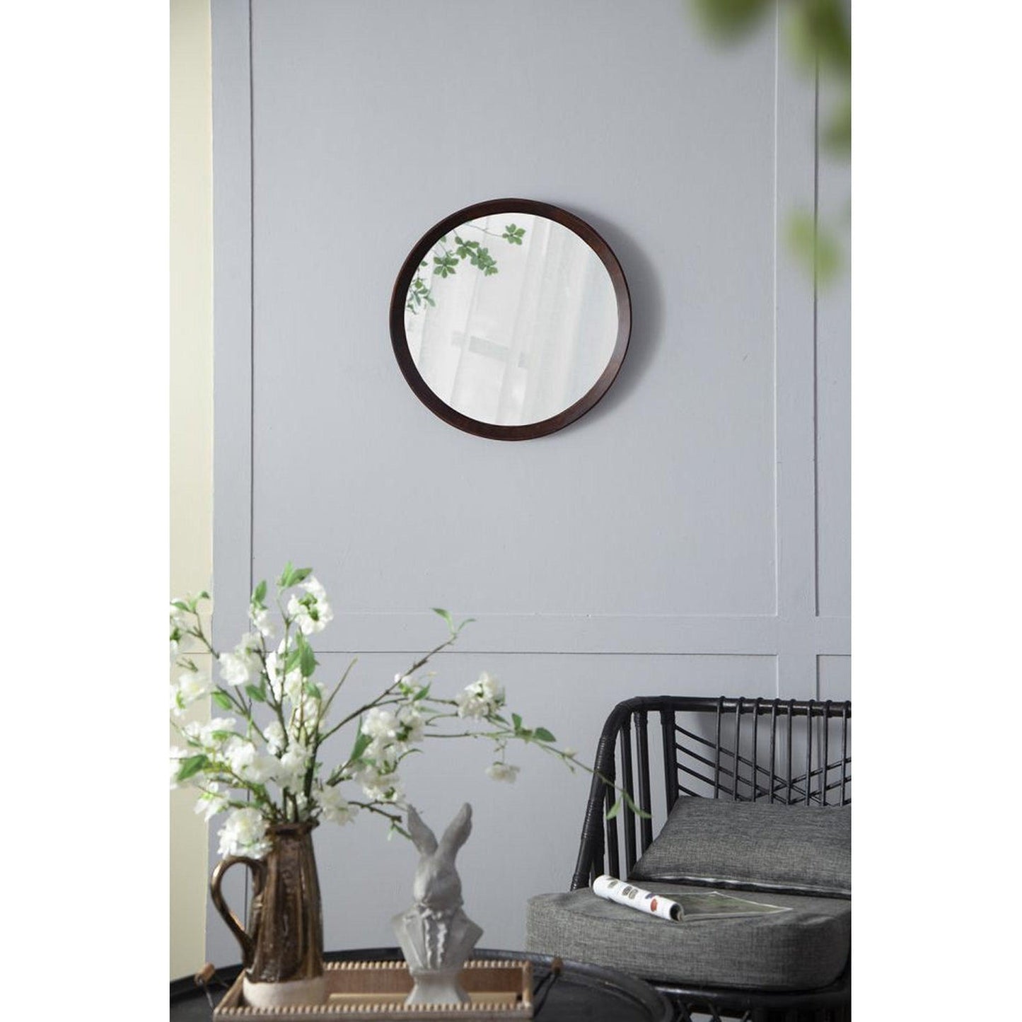 A&B Home Porthole 20" x 20" Bundle of 48 Round Dark Brown Mango Wood Frame Wall-Mounted Mirror