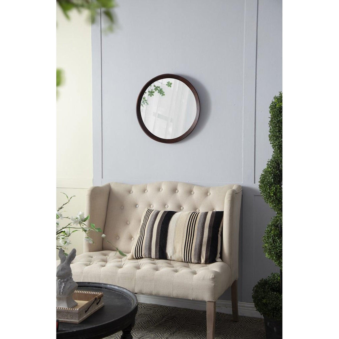 A&B Home Porthole 20" x 20" Bundle of 48 Round Dark Brown Mango Wood Frame Wall-Mounted Mirror