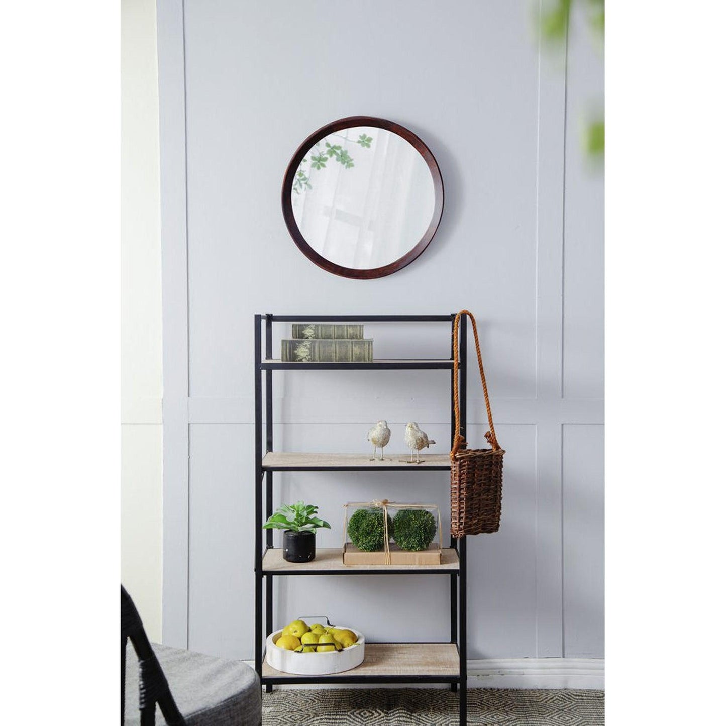 A&B Home Porthole 20" x 20" Bundle of 48 Round Dark Brown Mango Wood Frame Wall-Mounted Mirror