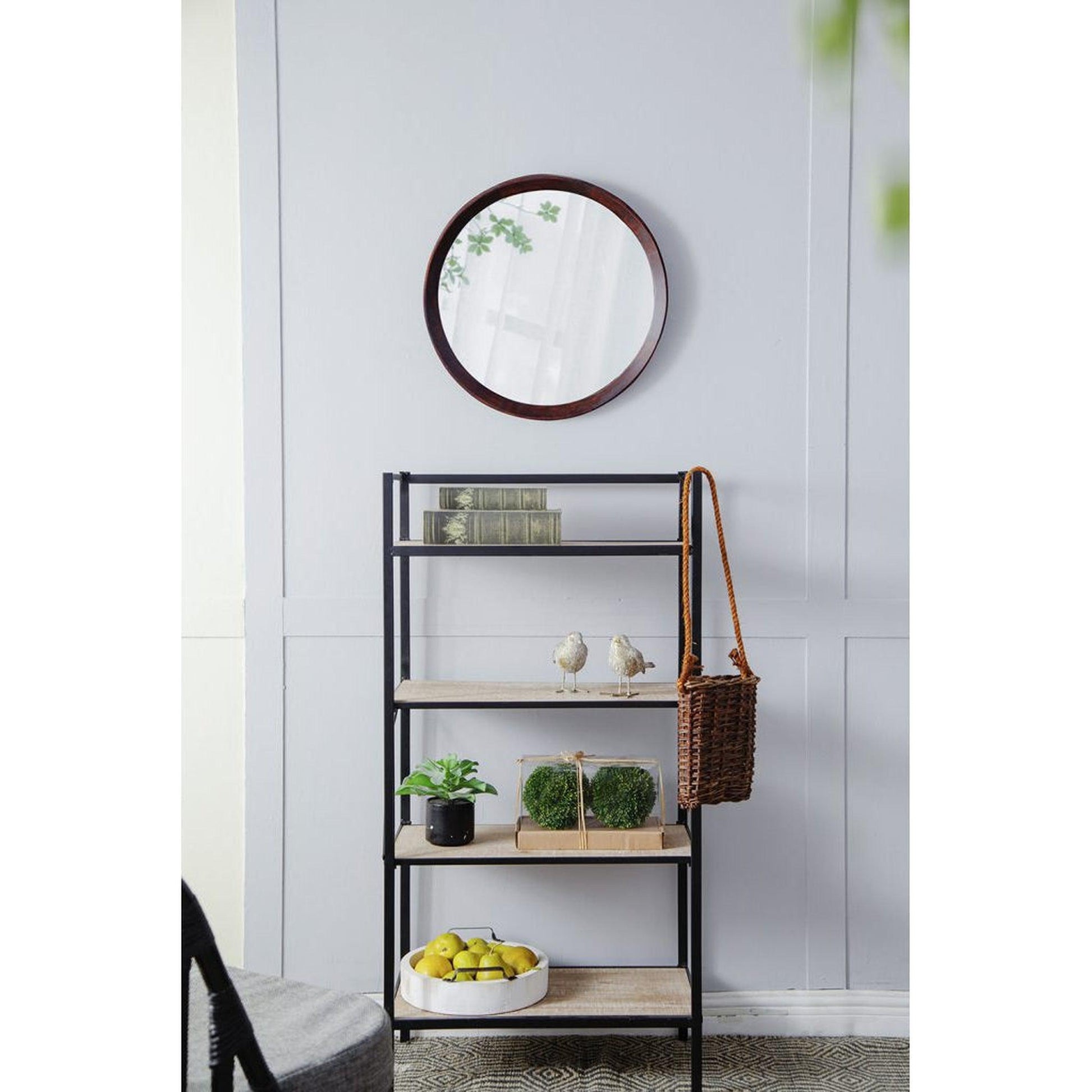 A&B Home Porthole 20" x 20" Bundle of 48 Round Dark Brown Mango Wood Frame Wall-Mounted Mirror