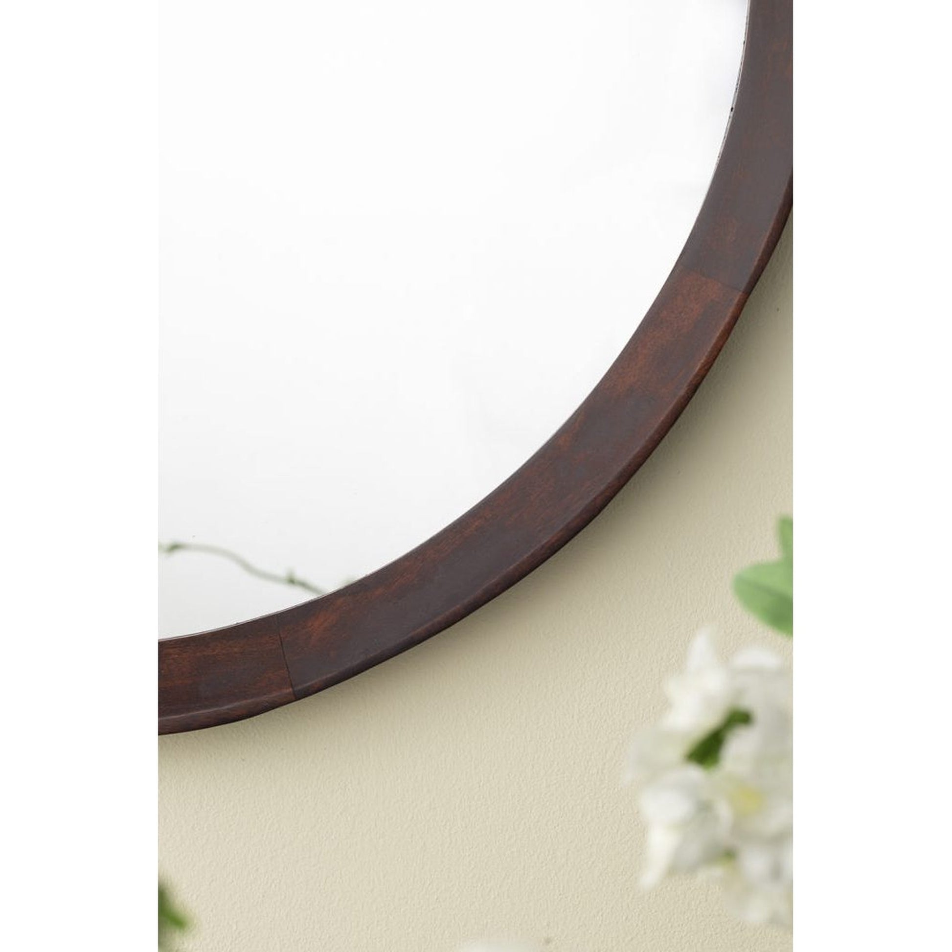 A&B Home Porthole 20" x 20" Bundle of 48 Round Dark Brown Mango Wood Frame Wall-Mounted Mirror