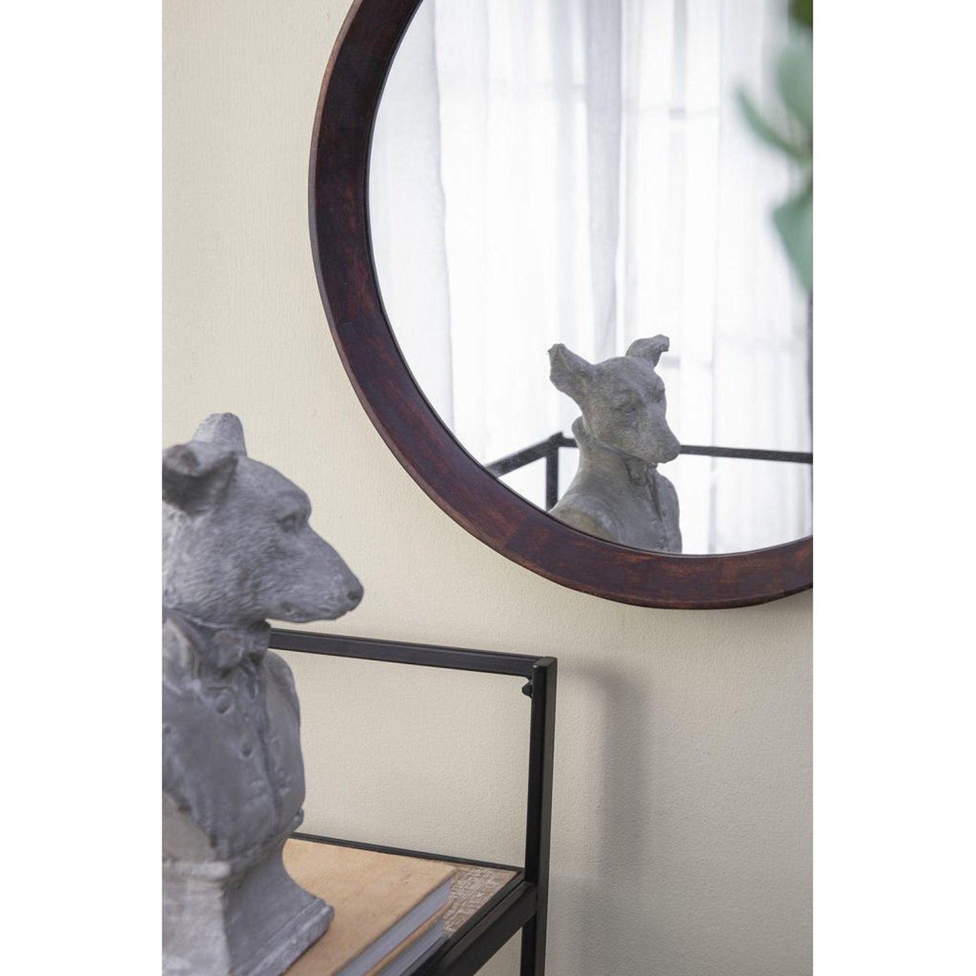 A&B Home Porthole 20" x 20" Bundle of 48 Round Dark Brown Mango Wood Frame Wall-Mounted Mirror