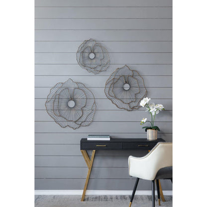 A&B Home Set of 3 Bundle of 12 Flower Decoration Gold Metal Frame Wall-Mounted Mirror