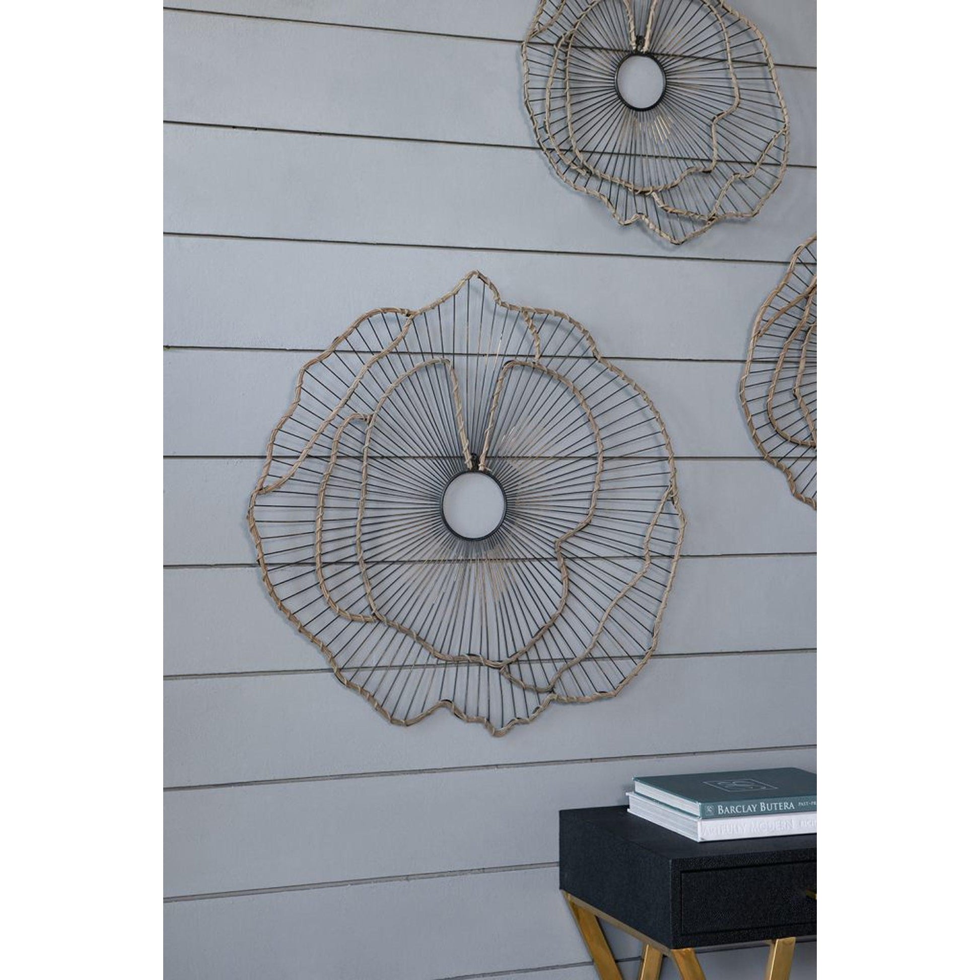 A&B Home Set of 3 Bundle of 12 Flower Decoration Gold Metal Frame Wall-Mounted Mirror