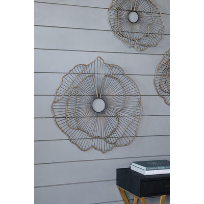 A&B Home Set of 3 Bundle of 12 Flower Decoration Gold Metal Frame Wall-Mounted Mirror