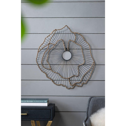 A&B Home Set of 3 Bundle of 12 Flower Decoration Gold Metal Frame Wall-Mounted Mirror