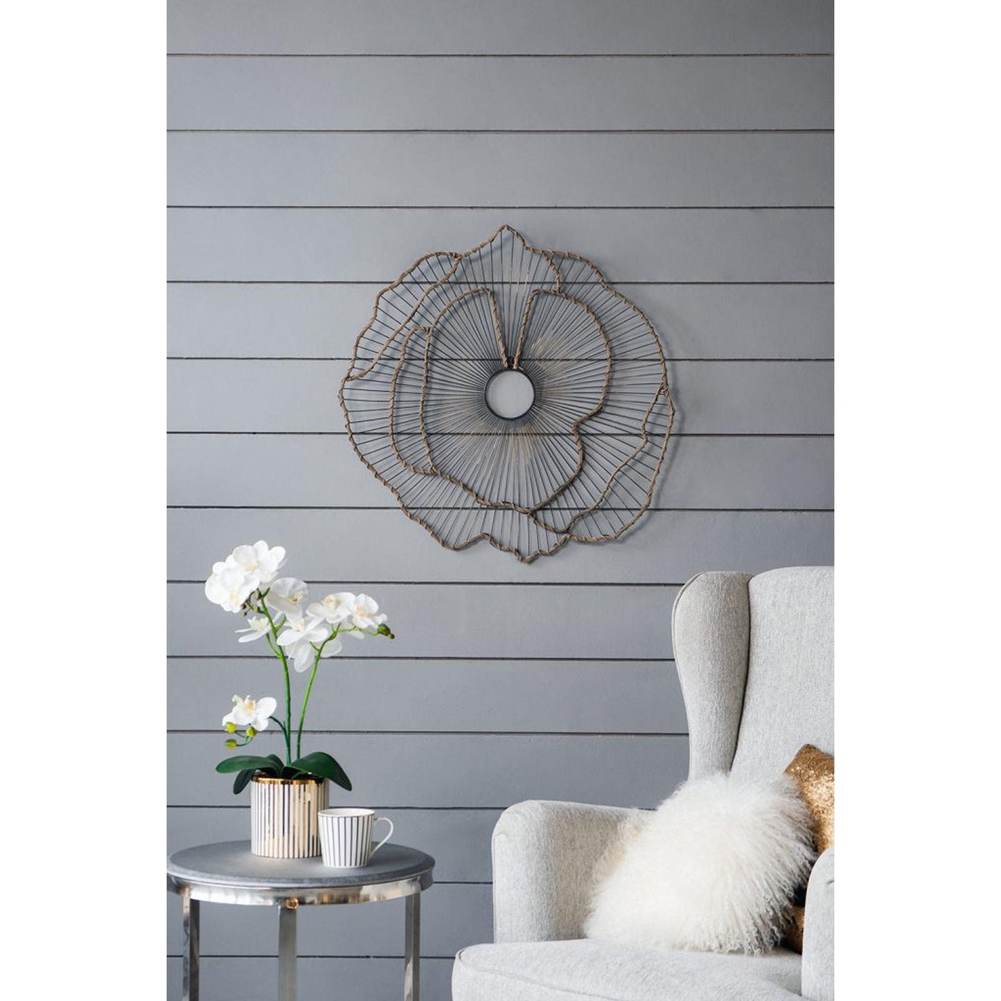 A&B Home Set of 3 Bundle of 12 Flower Decoration Gold Metal Frame Wall-Mounted Mirror