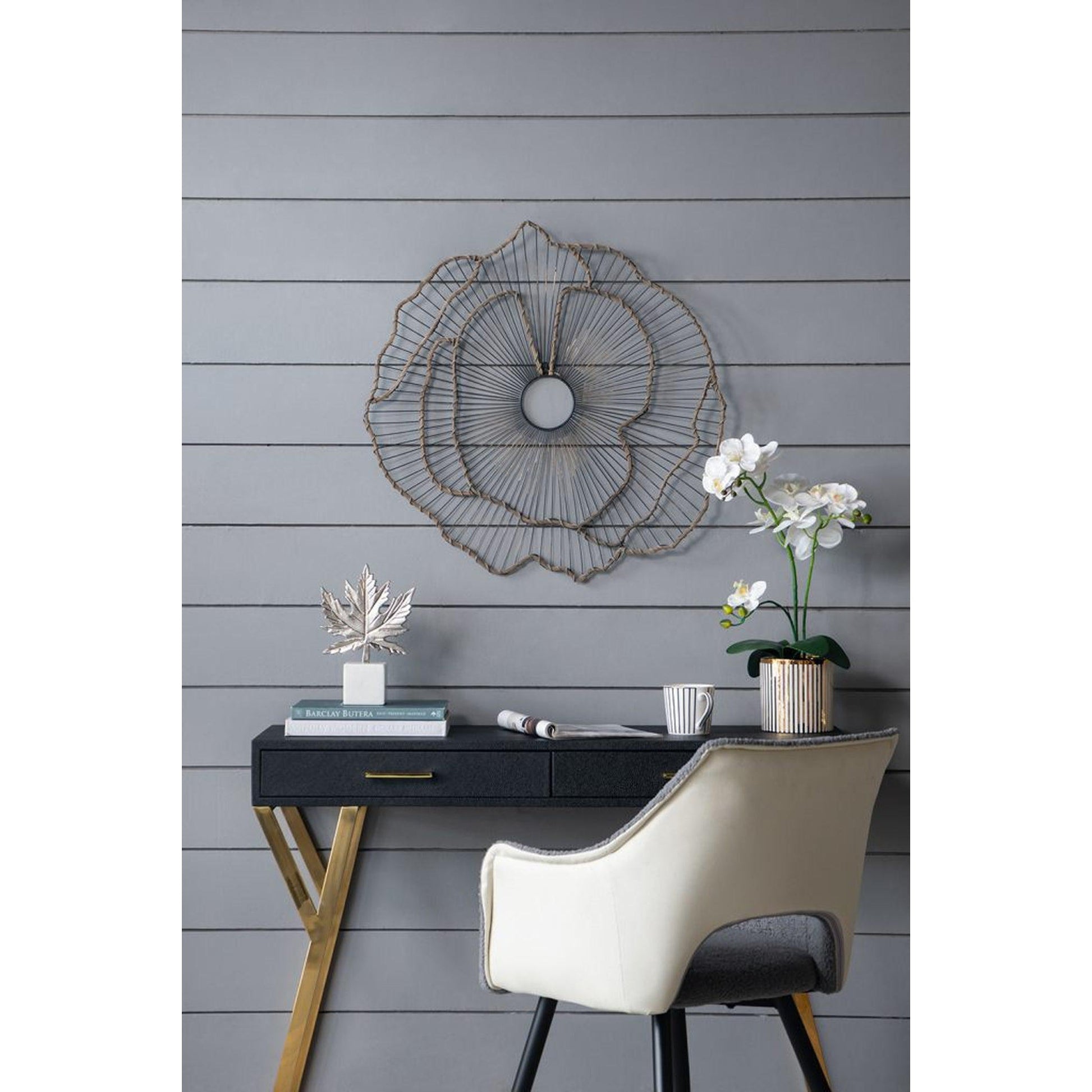 A&B Home Set of 3 Bundle of 12 Flower Decoration Gold Metal Frame Wall-Mounted Mirror