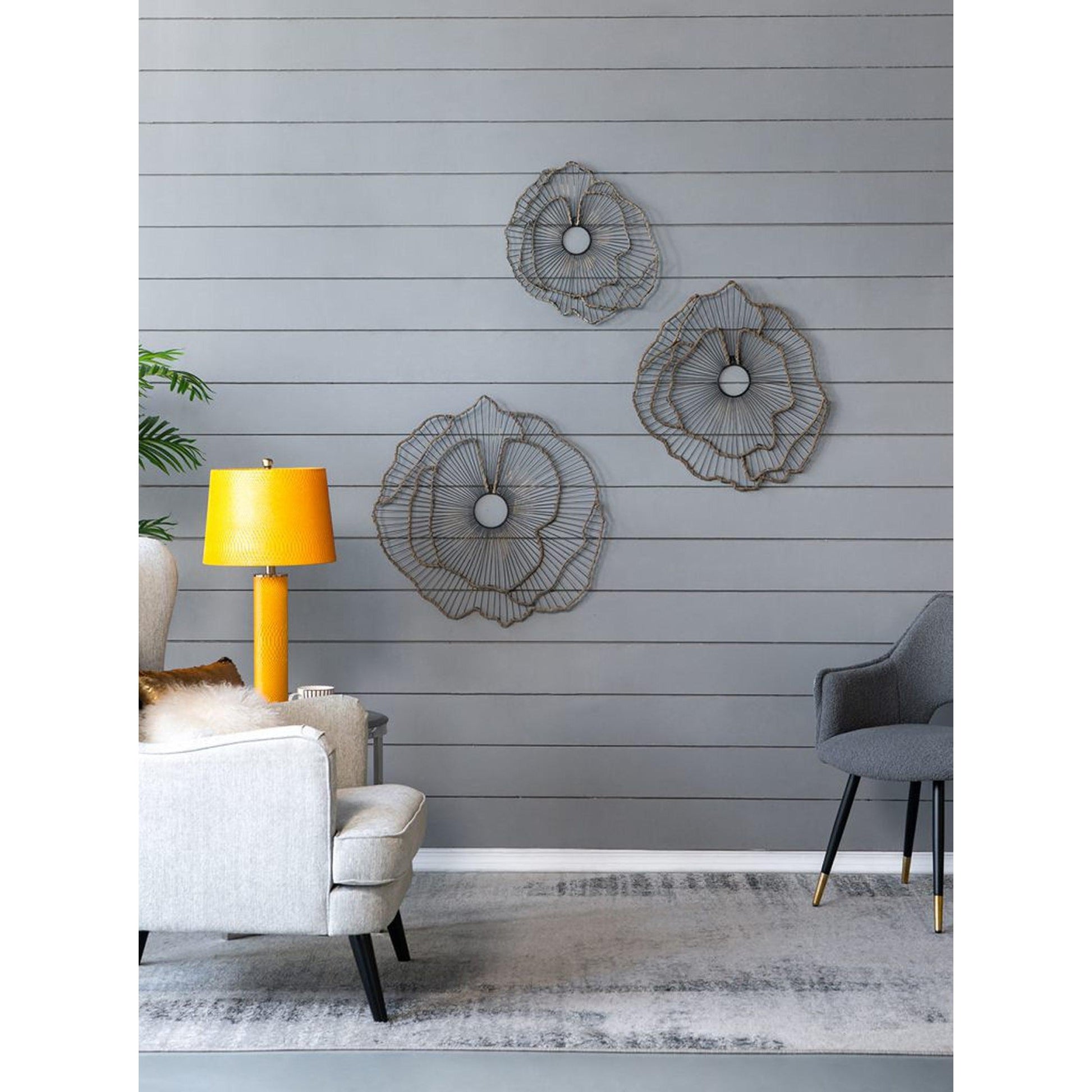 A&B Home Set of 3 Bundle of 12 Flower Decoration Gold Metal Frame Wall-Mounted Mirror