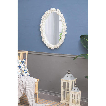 A&B Home Shelby 28" x 35" Bundle of 8 Round White Clear Resin Faux Coral Frame Wall-Mounted Mirror