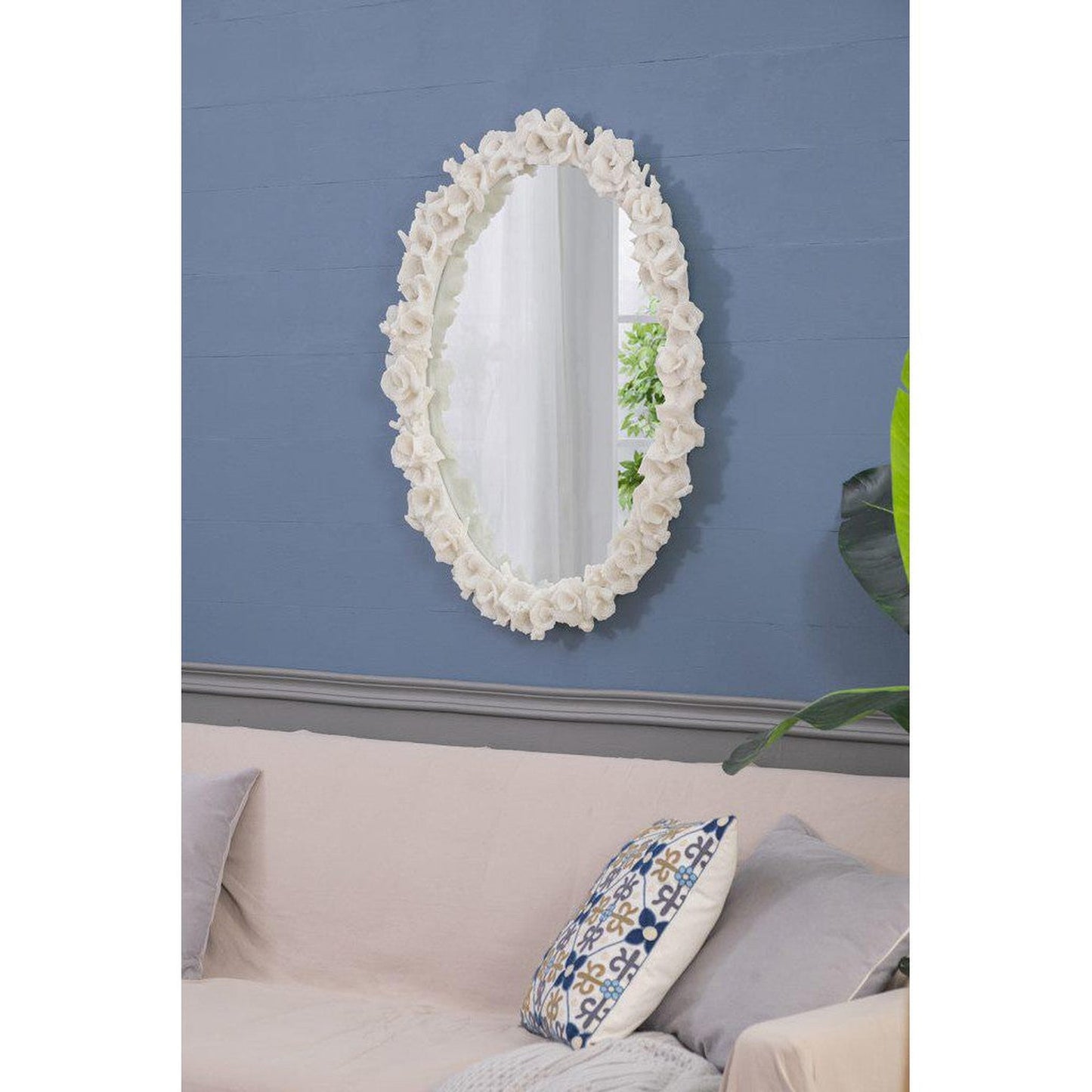 A&B Home Shelby 28" x 35" Bundle of 8 Round White Clear Resin Faux Coral Frame Wall-Mounted Mirror