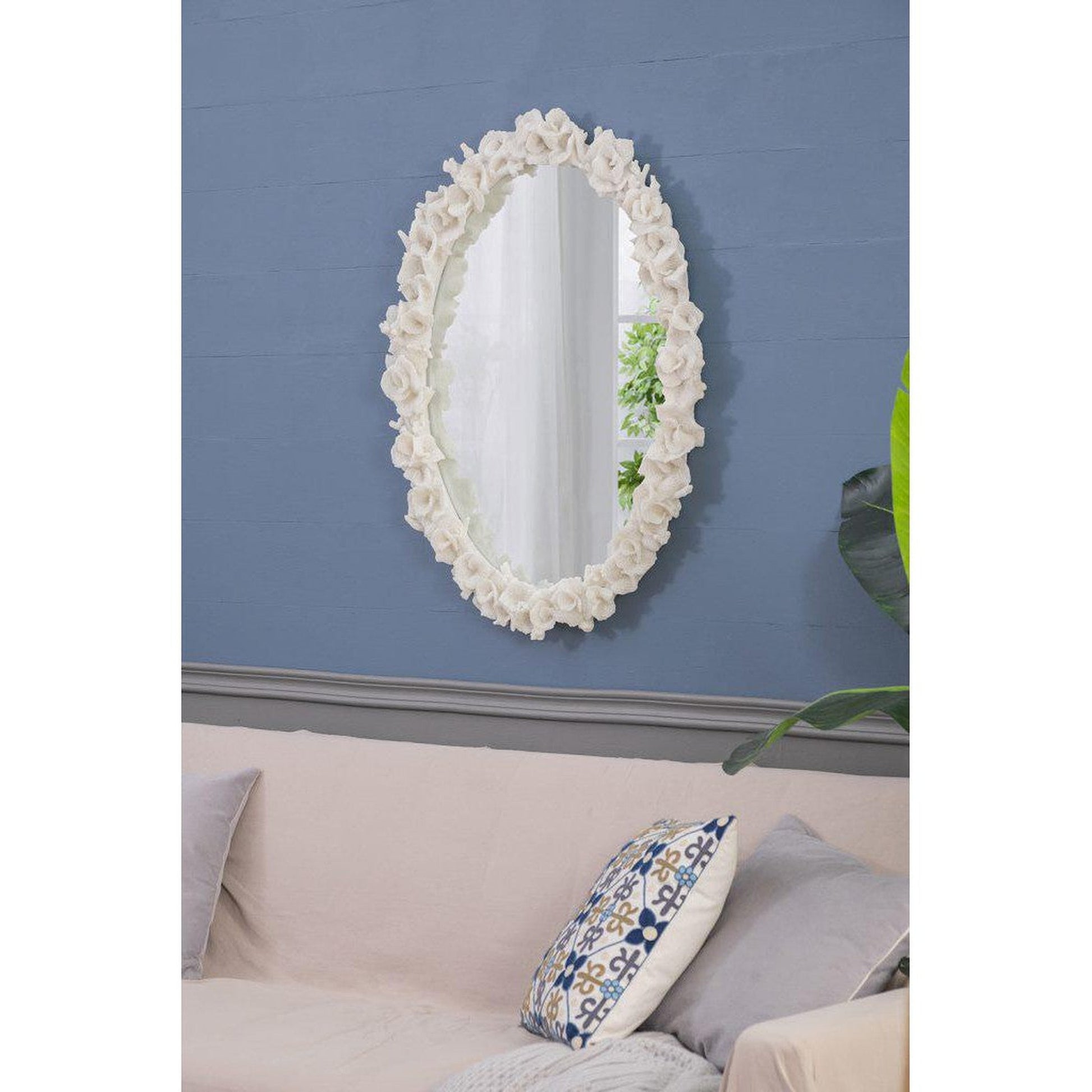 A&B Home Shelby 28" x 35" Bundle of 8 Round White Clear Resin Faux Coral Frame Wall-Mounted Mirror