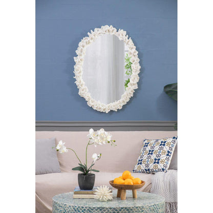 A&B Home Shelby 28" x 35" Bundle of 8 Round White Clear Resin Faux Coral Frame Wall-Mounted Mirror