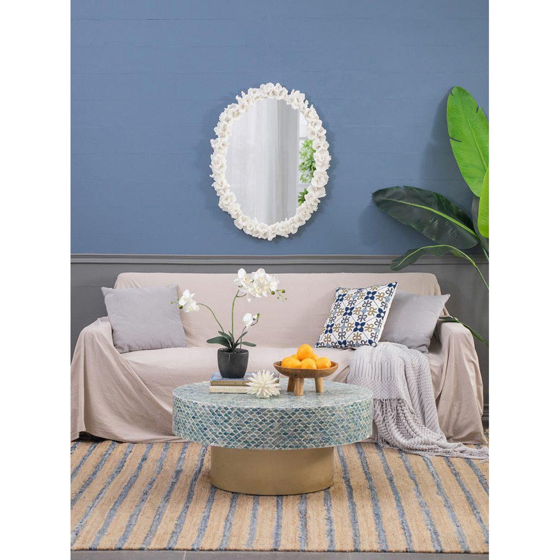 A&B Home Shelby 28" x 35" Bundle of 8 Round White Clear Resin Faux Coral Frame Wall-Mounted Mirror