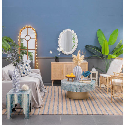 A&B Home Shelby 28" x 35" Bundle of 8 Round White Clear Resin Faux Coral Frame Wall-Mounted Mirror