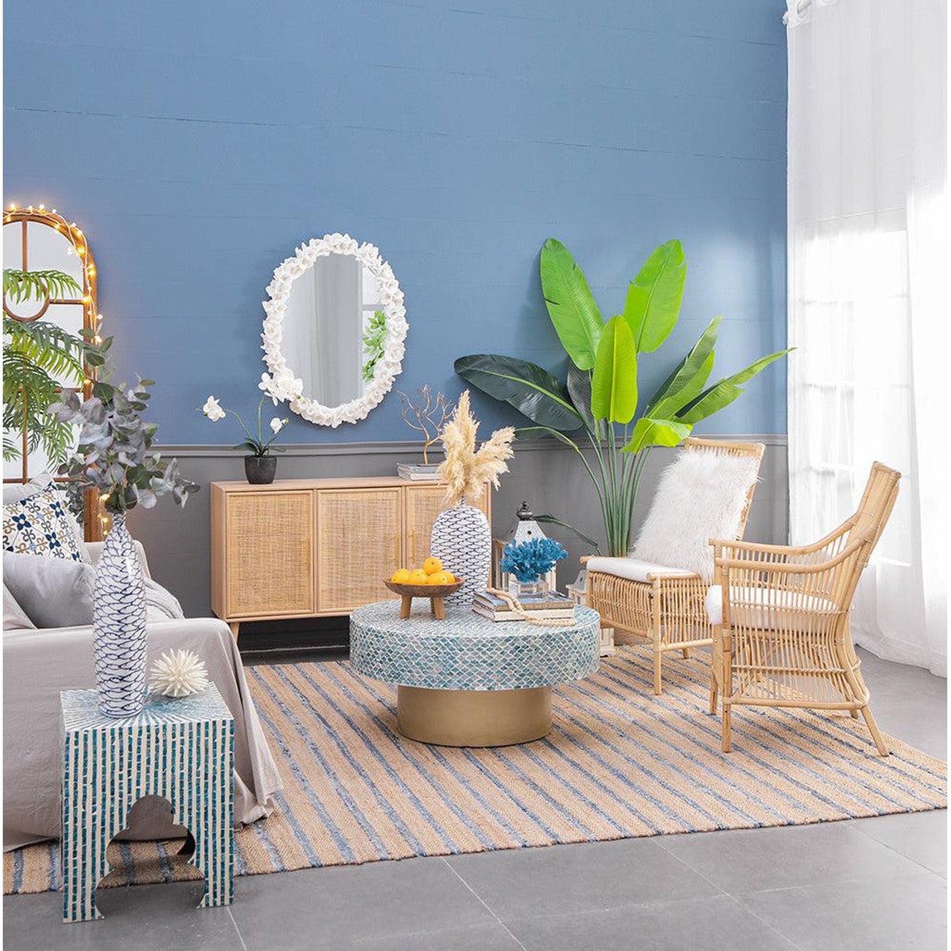 A&B Home Shelby 28" x 35" Bundle of 8 Round White Clear Resin Faux Coral Frame Wall-Mounted Mirror