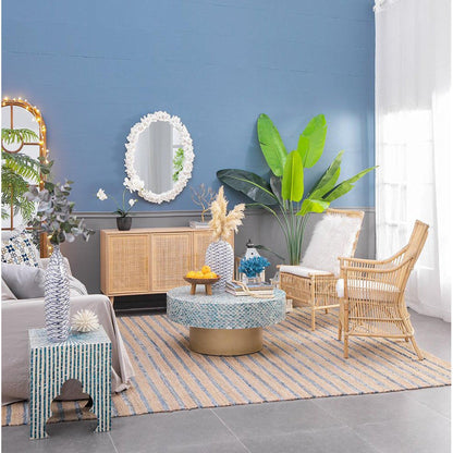 A&B Home Shelby 28" x 35" Bundle of 8 Round White Clear Resin Faux Coral Frame Wall-Mounted Mirror