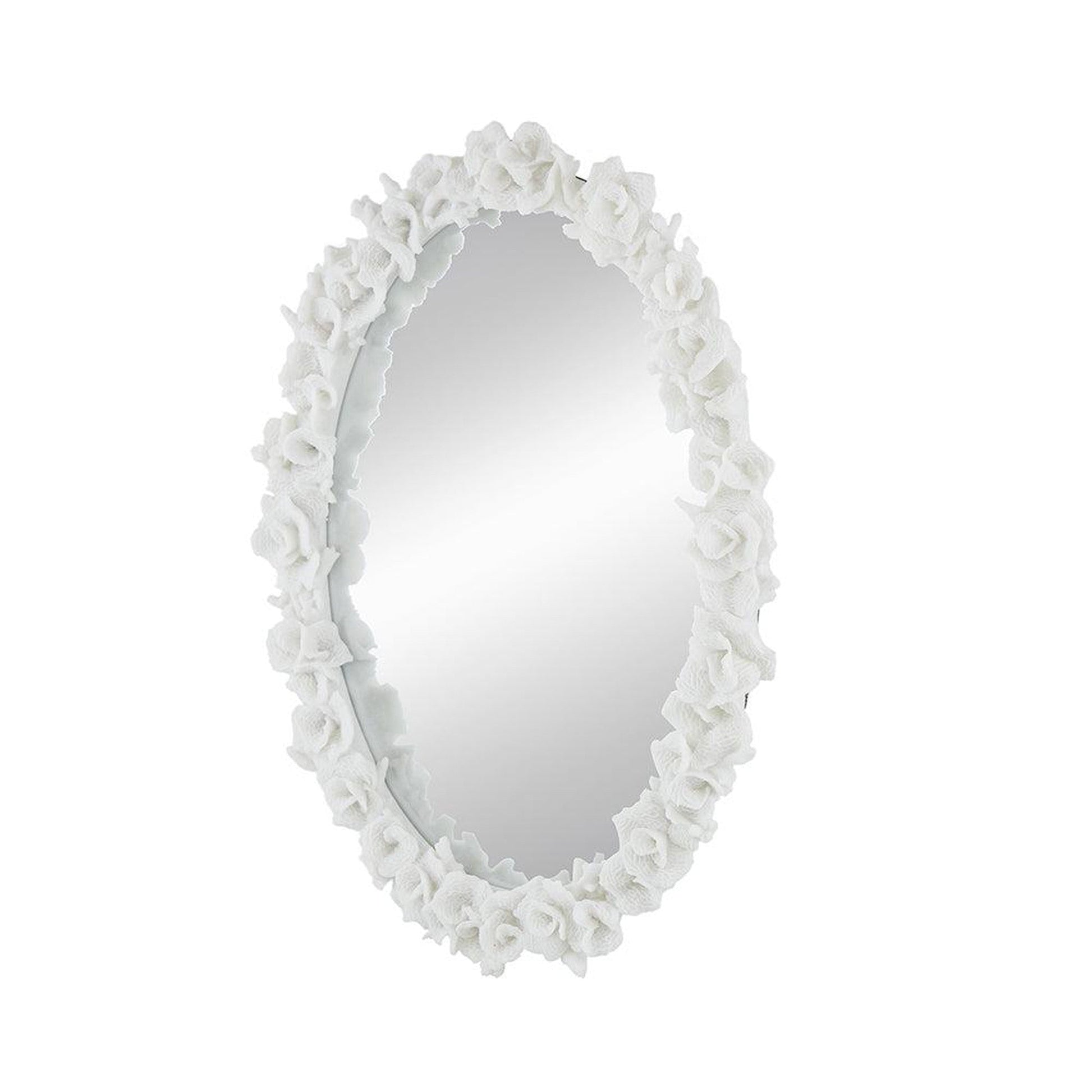 A&B Home Shelby 28" x 35" Bundle of 8 Round White Clear Resin Faux Coral Frame Wall-Mounted Mirror