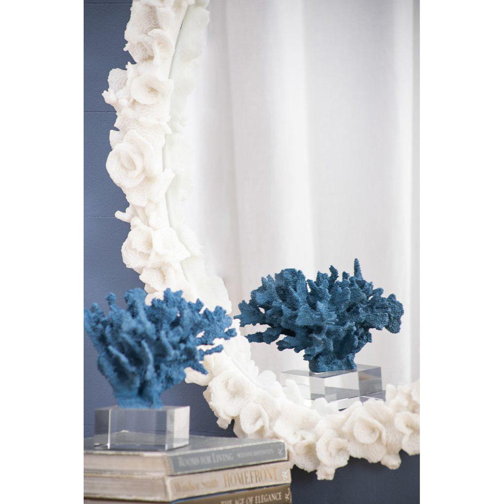 A&B Home Shelby 28" x 35" Bundle of 8 Round White Clear Resin Faux Coral Frame Wall-Mounted Mirror