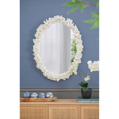 A&B Home Shelby 28" x 35" Bundle of 8 Round White Clear Resin Faux Coral Frame Wall-Mounted Mirror