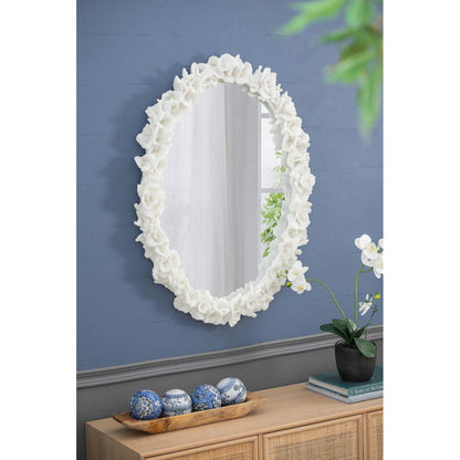 A&B Home Shelby 28" x 35" Bundle of 8 Round White Clear Resin Faux Coral Frame Wall-Mounted Mirror