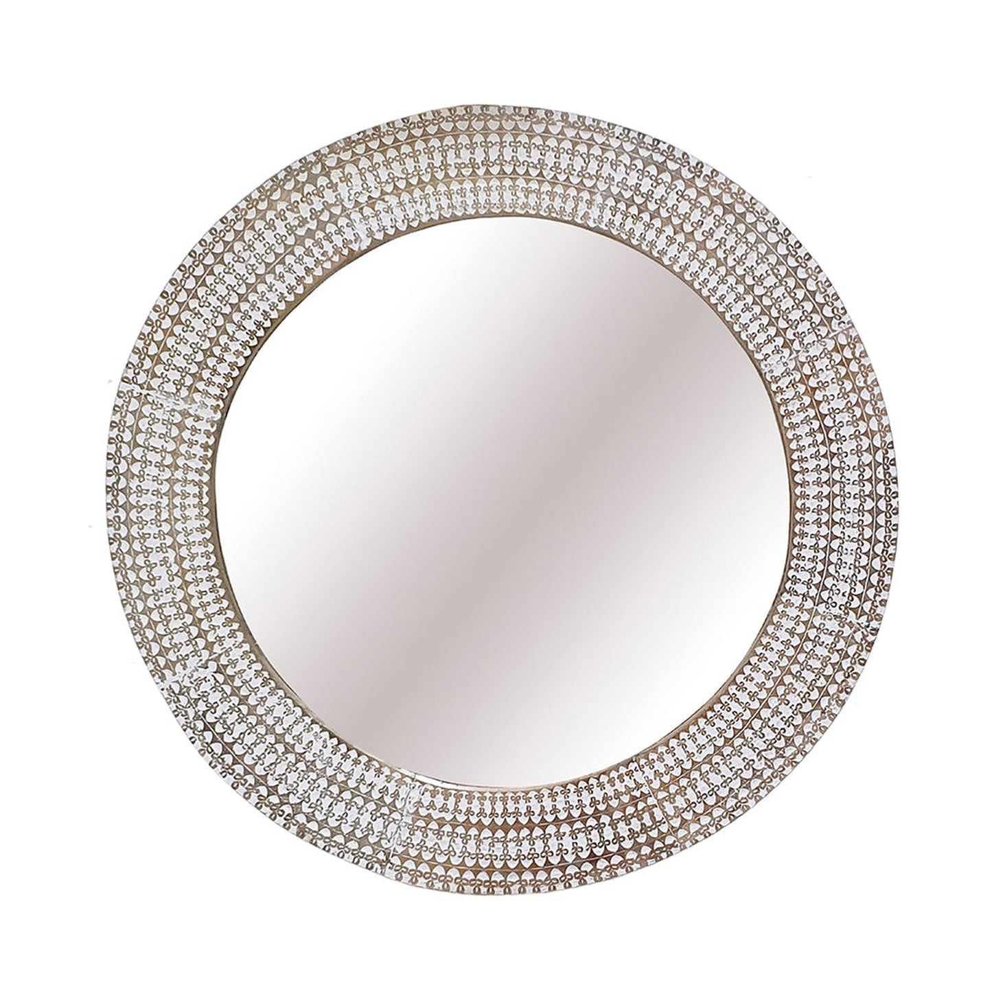 A&B Home Simbu 36" x 36" Bundle of 12 Round Whitewash Mango Wooden Frame Wall-Mounted Mirror