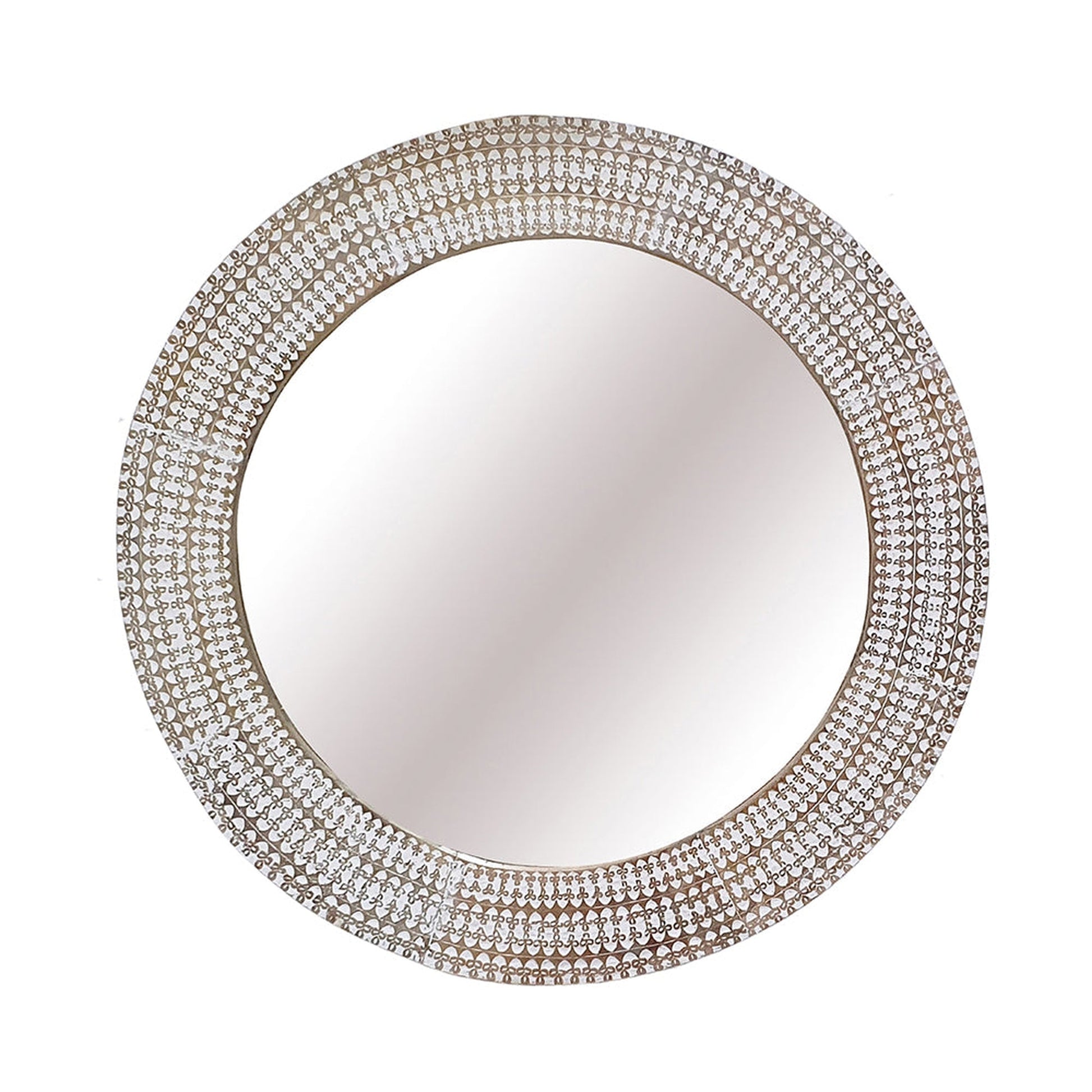 A&B Home Simbu 36" x 36" Bundle of 12 Round Whitewash Mango Wooden Frame Wall-Mounted Mirror