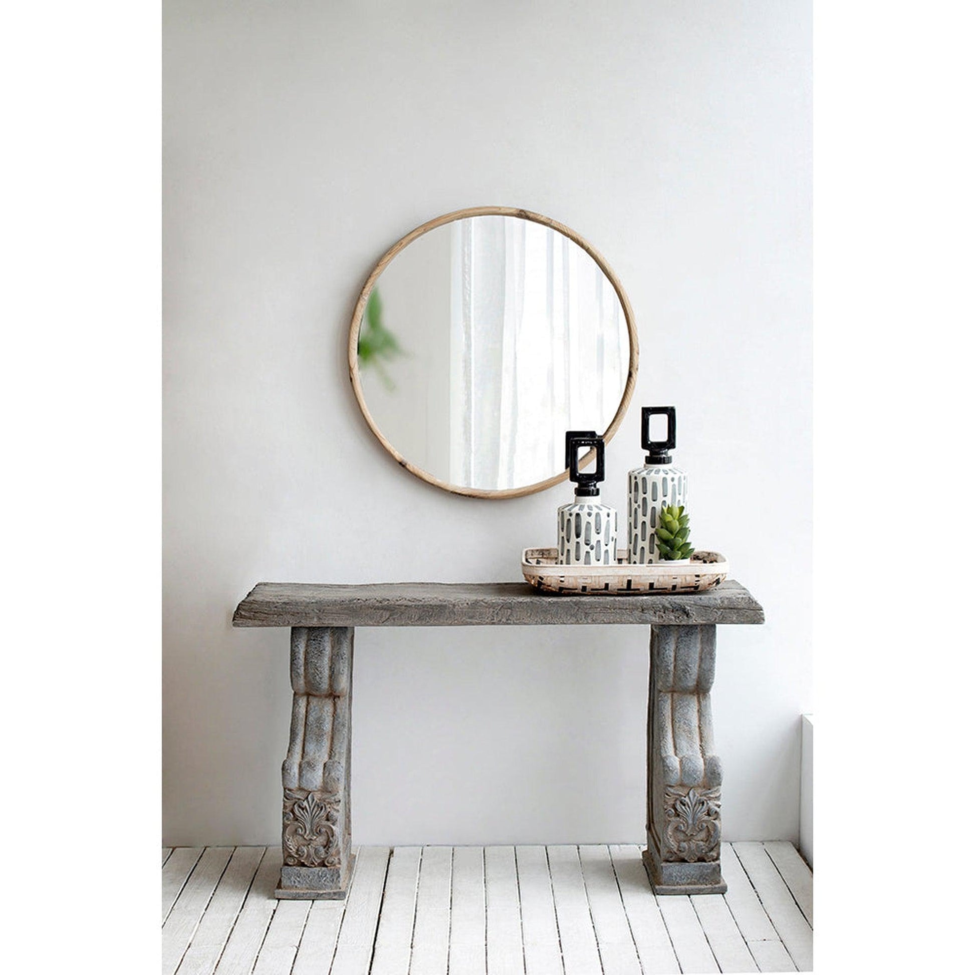 A&B Home Thayne 28" x 28" Bundle of 11 Round Wall-Mounted Mirror With Dark Wood Frame Finish