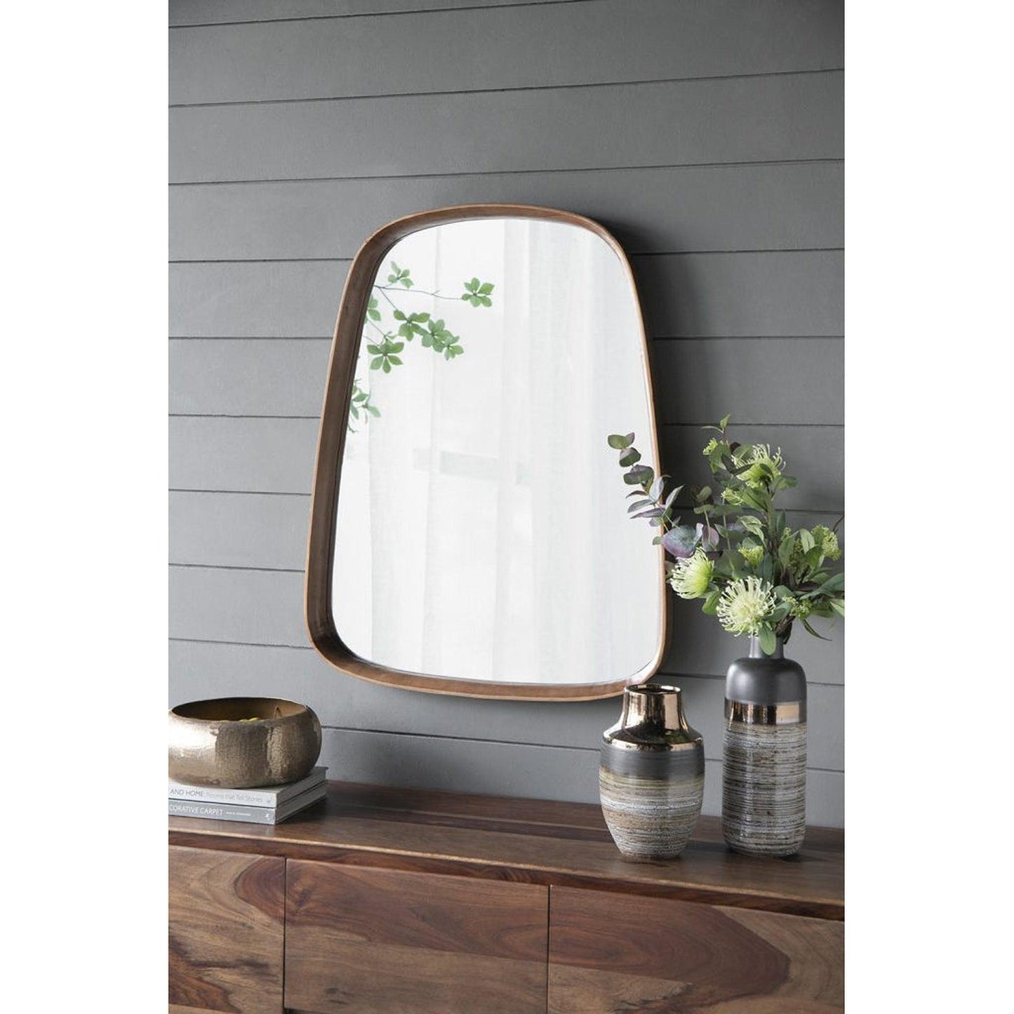 A&B Home Wayne 27" x 37" Bundle of 8 Rectangular Shape With Curved Edges Brown Wooden Frame Wall-Mounted Mirror