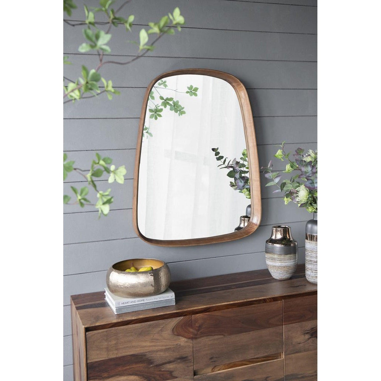 A&B Home Wayne 27" x 37" Bundle of 8 Rectangular Shape With Curved Edges Brown Wooden Frame Wall-Mounted Mirror