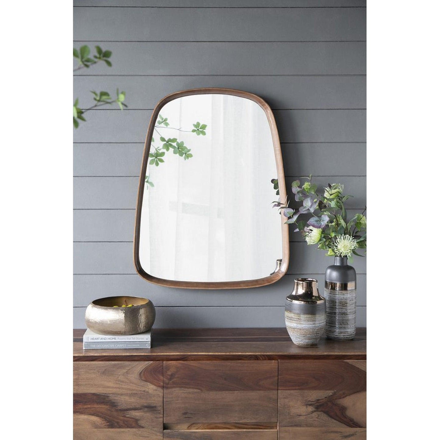 A&B Home Wayne 27" x 37" Bundle of 8 Rectangular Shape With Curved Edges Brown Wooden Frame Wall-Mounted Mirror