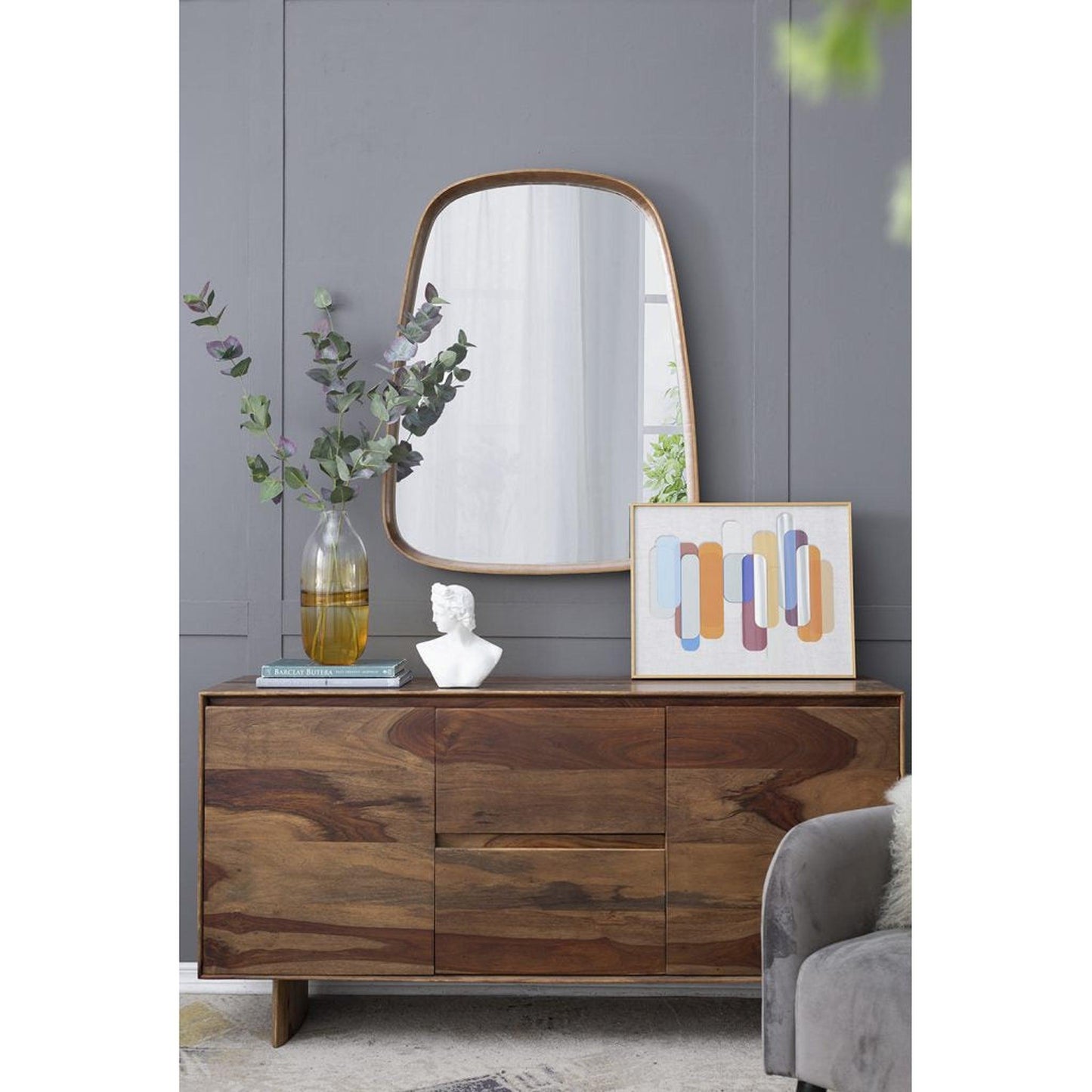 A&B Home Wayne 27" x 37" Bundle of 8 Rectangular Shape With Curved Edges Brown Wooden Frame Wall-Mounted Mirror