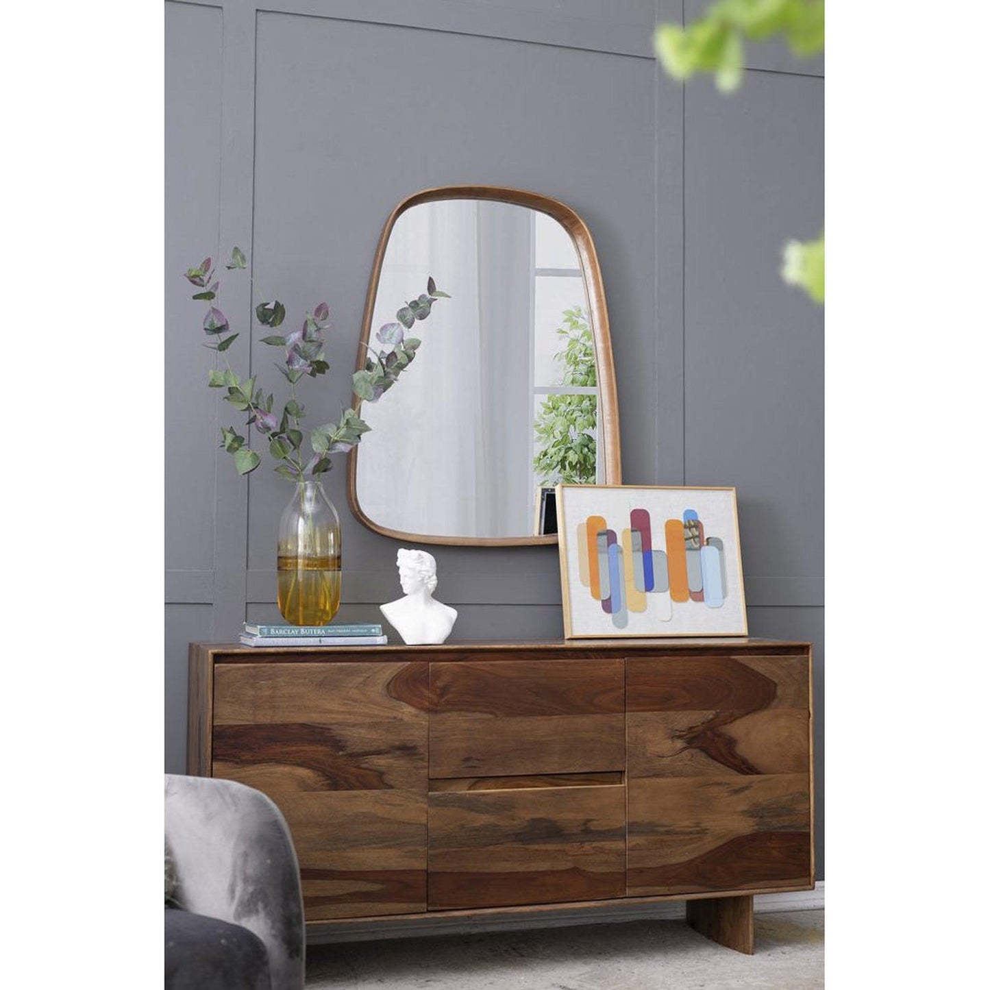 A&B Home Wayne 27" x 37" Bundle of 8 Rectangular Shape With Curved Edges Brown Wooden Frame Wall-Mounted Mirror