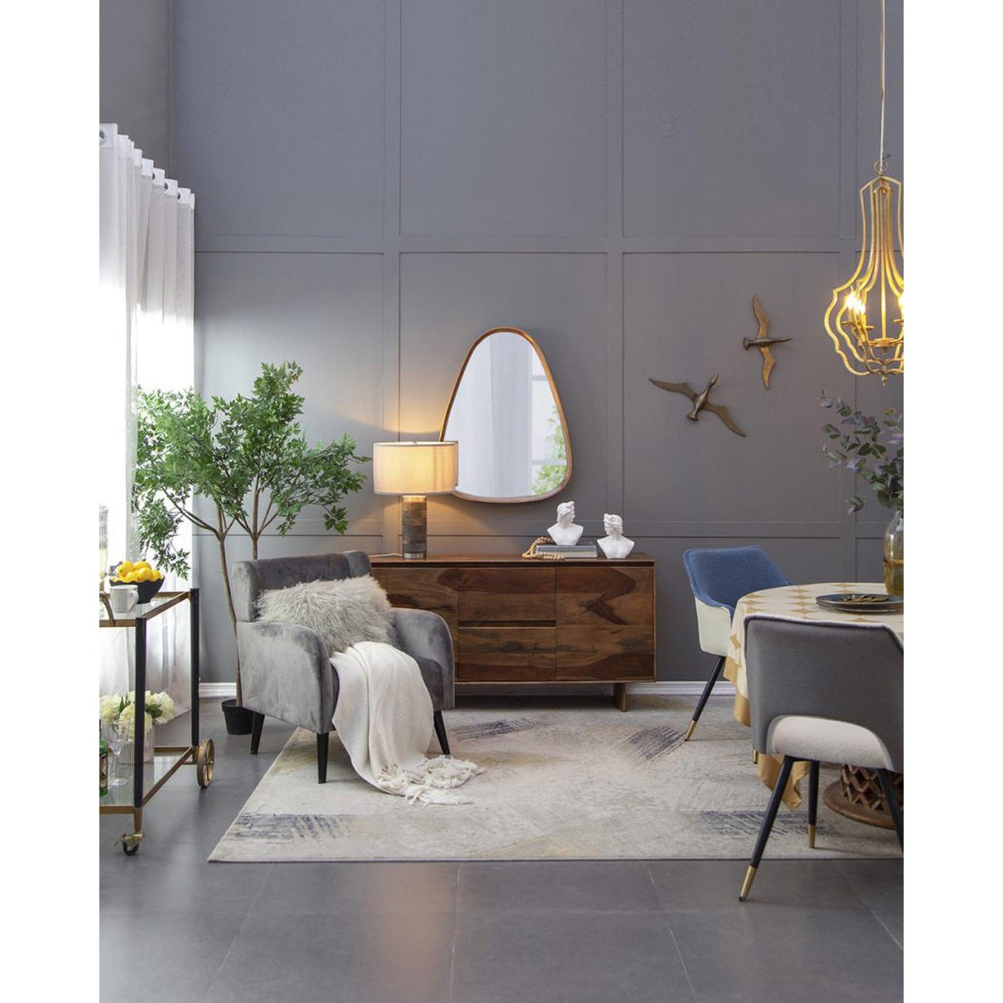 A&B Home Wayne 28" x 39" Bundle of 12 Teardrop Shape With Curved Edges Brown Wooden Frame Wall-Mounted Mirror