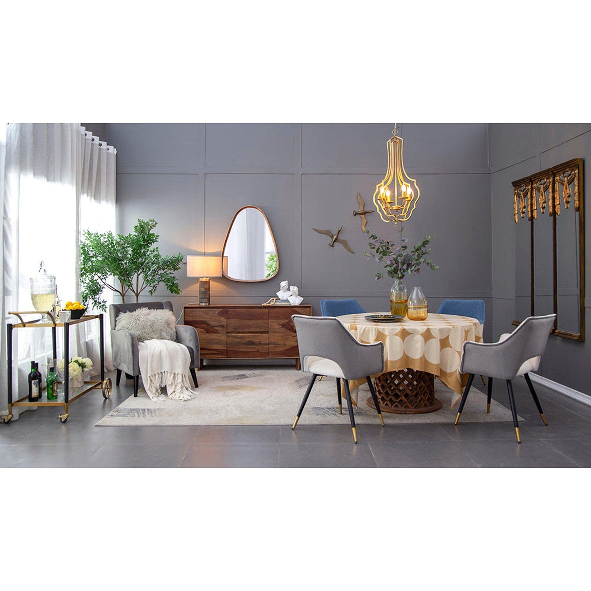 A&B Home Wayne 28" x 39" Bundle of 12 Teardrop Shape With Curved Edges Brown Wooden Frame Wall-Mounted Mirror