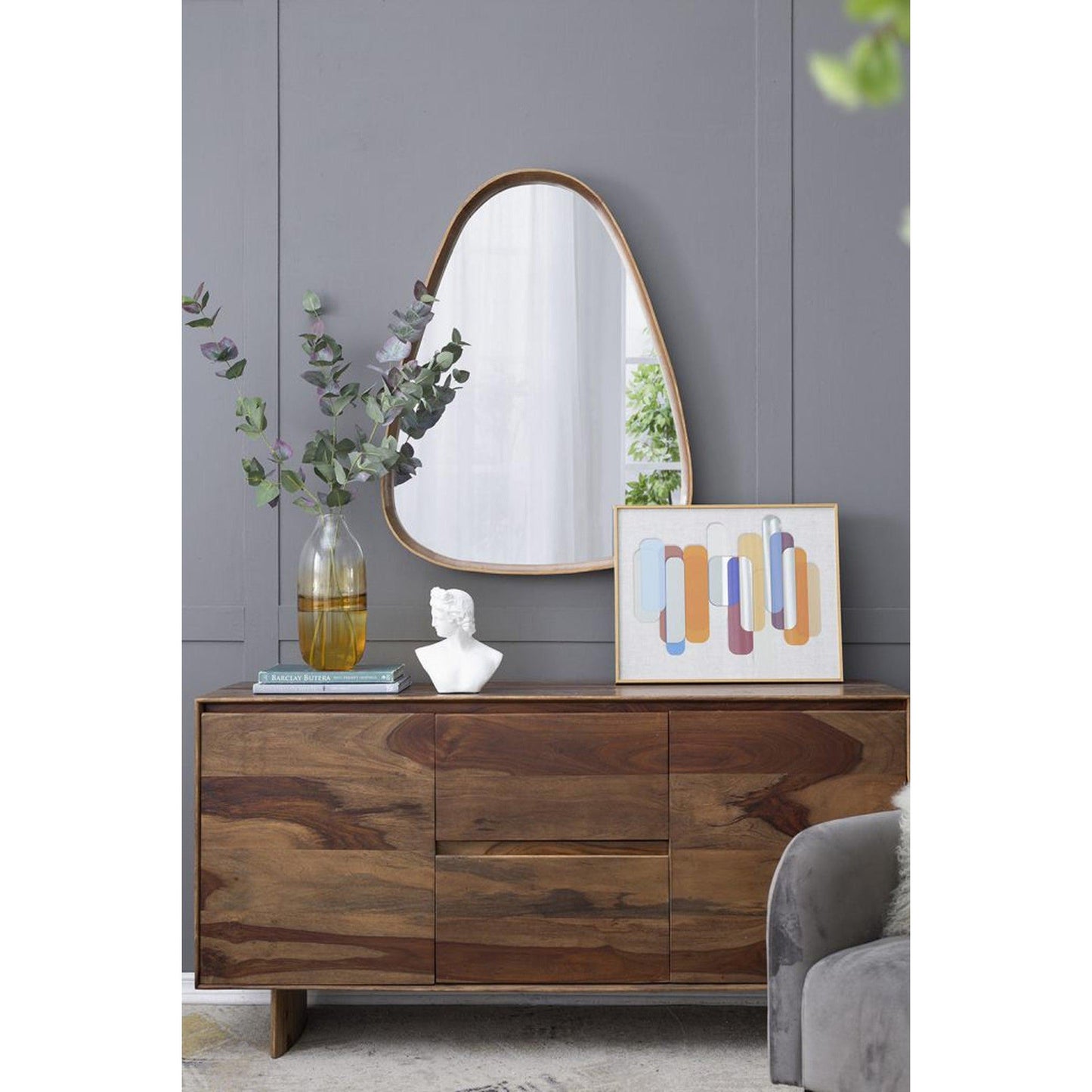 A&B Home Wayne 28" x 39" Bundle of 12 Teardrop Shape With Curved Edges Brown Wooden Frame Wall-Mounted Mirror