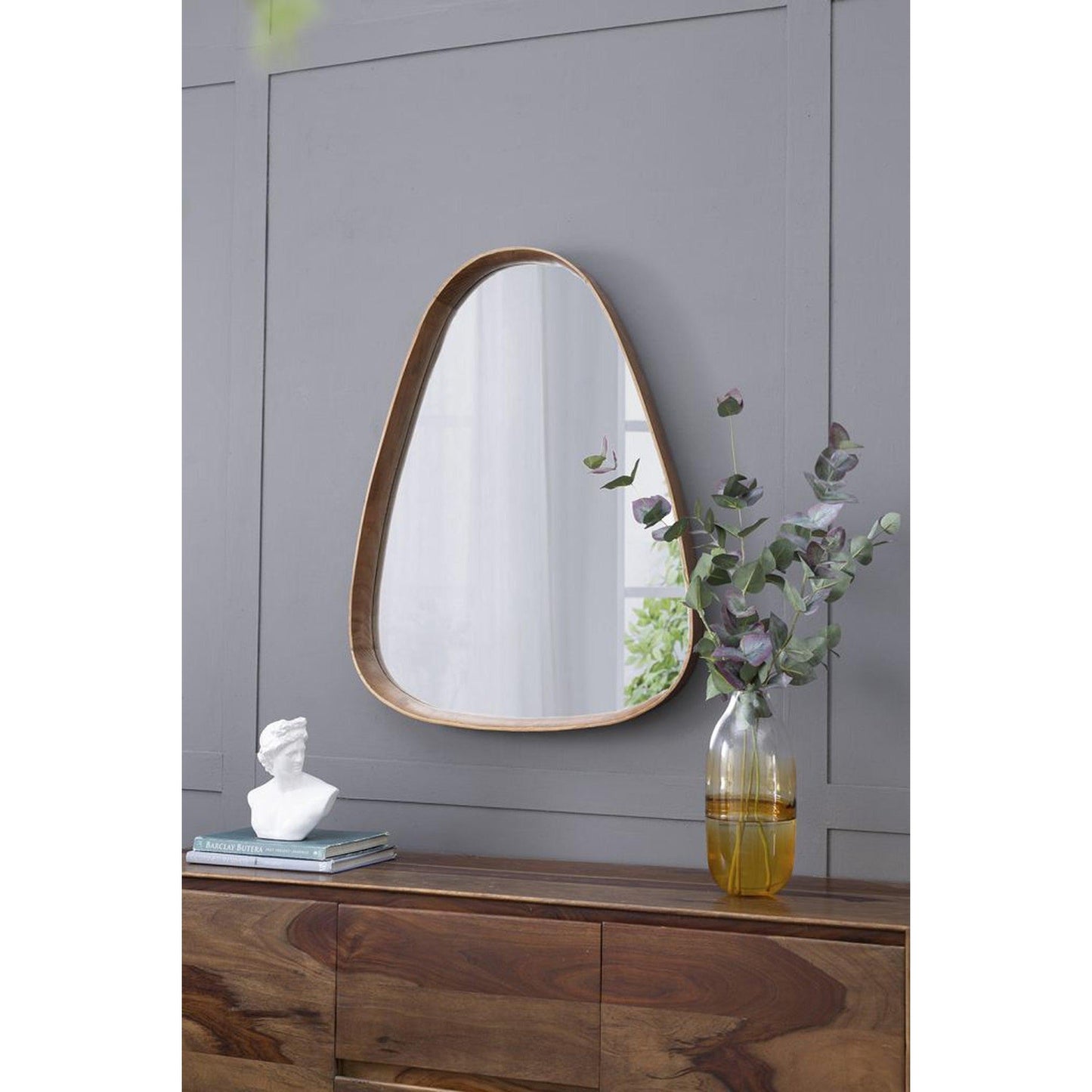 A&B Home Wayne 28" x 39" Bundle of 12 Teardrop Shape With Curved Edges Brown Wooden Frame Wall-Mounted Mirror
