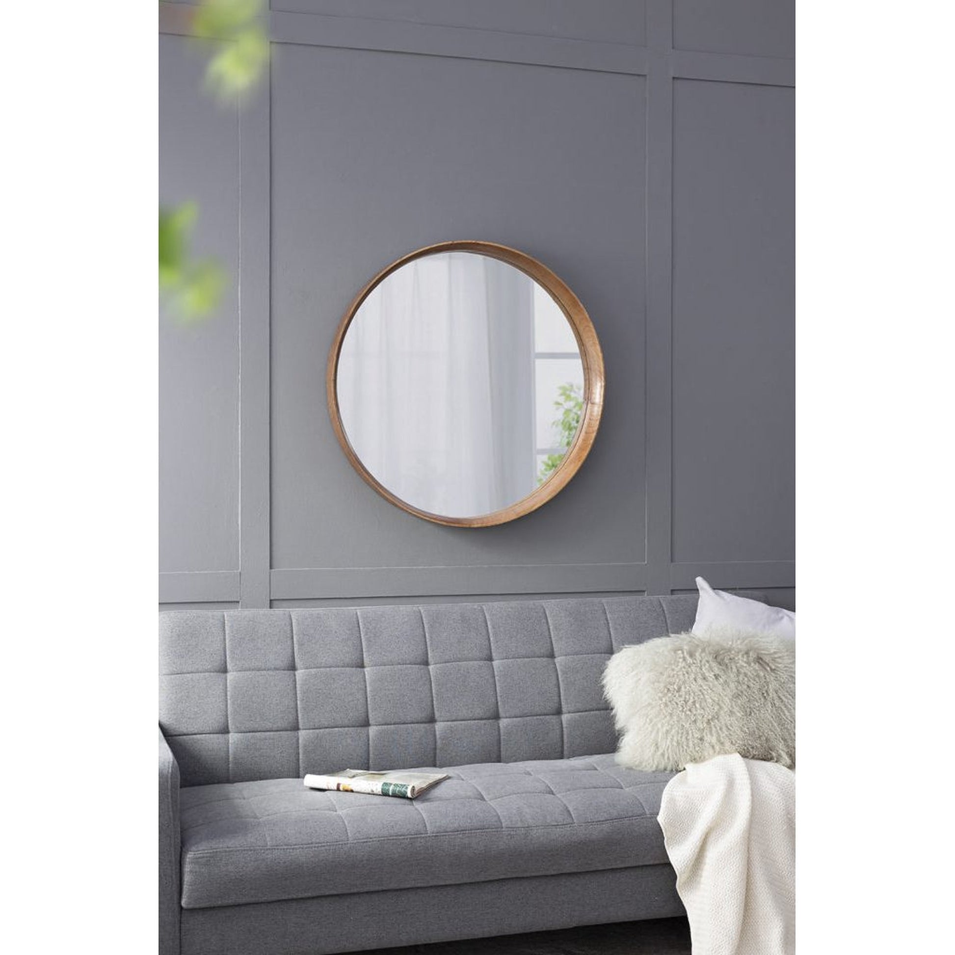 A&B Home Wayne 32" x 32" Bundle of 12 Circular Shape Brown Wooden Frame Wall-Mounted Mirror