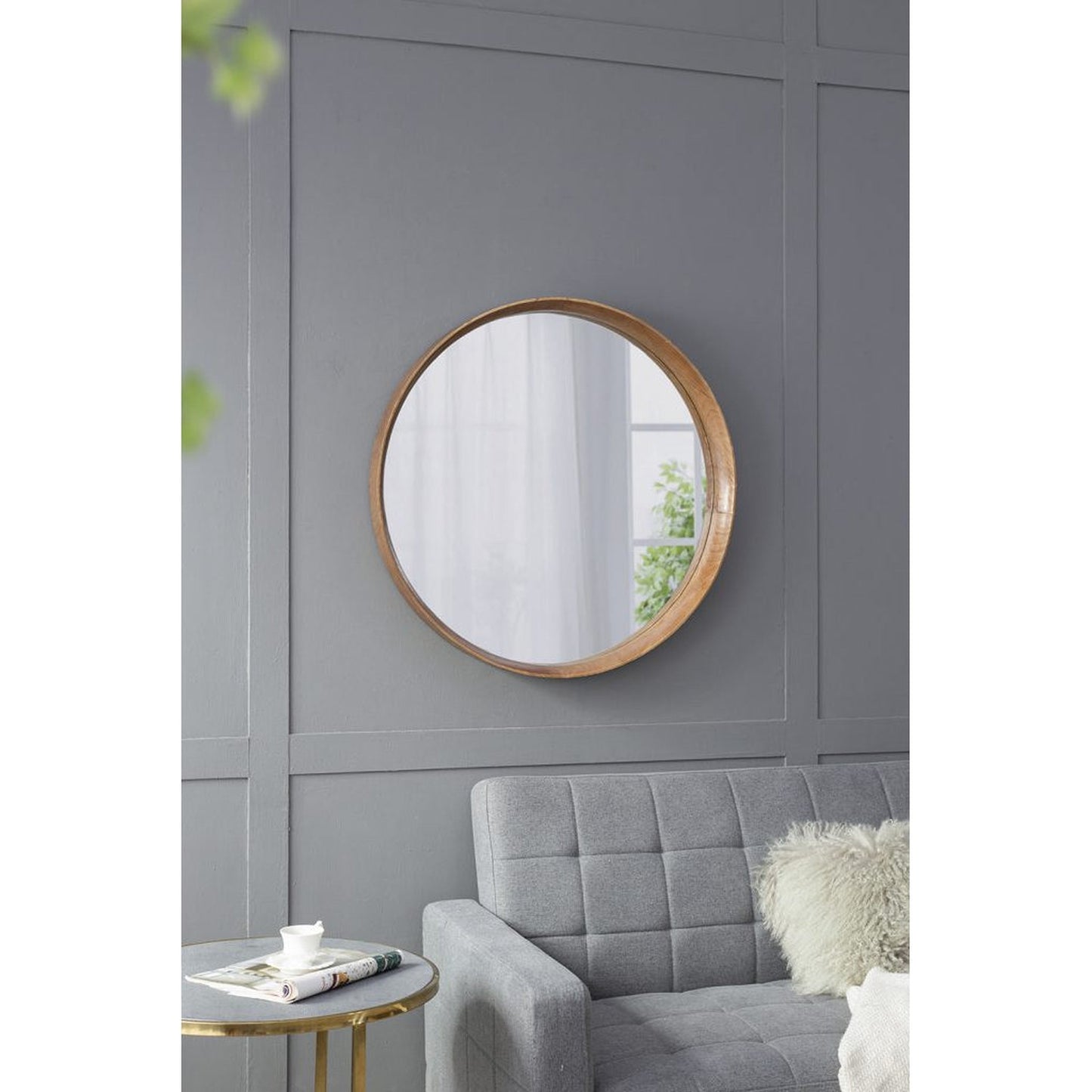 A&B Home Wayne 32" x 32" Bundle of 12 Circular Shape Brown Wooden Frame Wall-Mounted Mirror