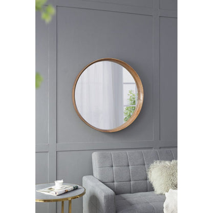 A&B Home Wayne 32" x 32" Bundle of 12 Circular Shape Brown Wooden Frame Wall-Mounted Mirror