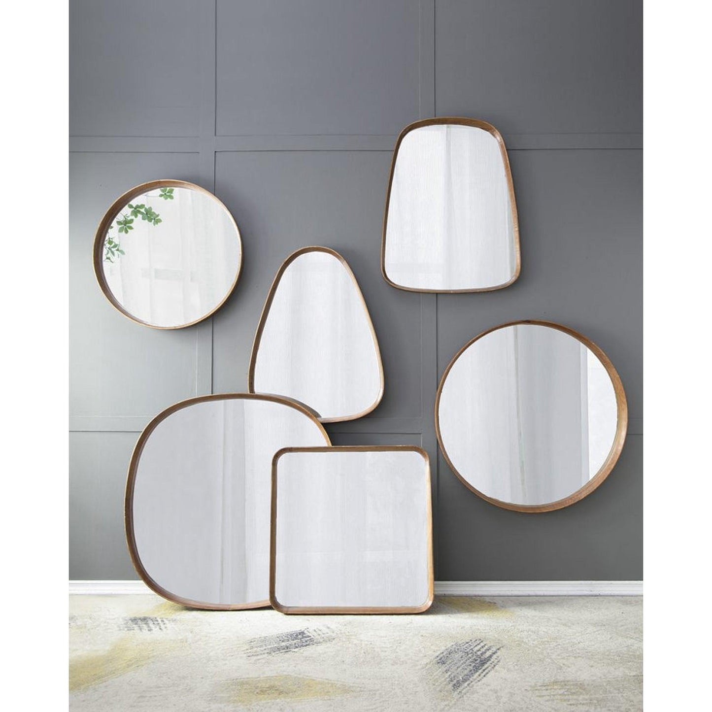 A&B Home Wayne 32" x 32" Bundle of 12 Circular Shape Brown Wooden Frame Wall-Mounted Mirror