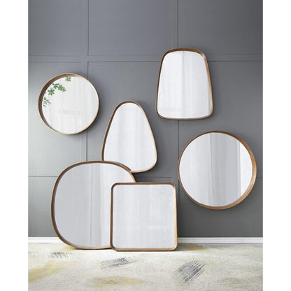 A&B Home Wayne 32" x 32" Bundle of 12 Circular Shape Brown Wooden Frame Wall-Mounted Mirror