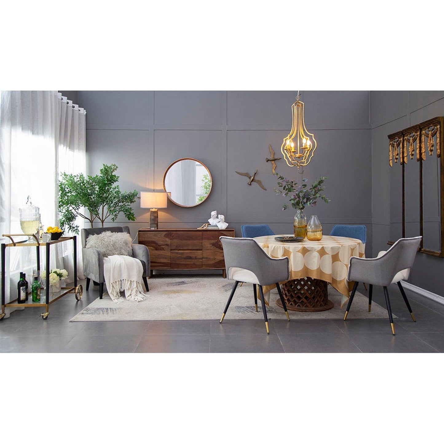 A&B Home Wayne 32" x 32" Bundle of 12 Circular Shape Brown Wooden Frame Wall-Mounted Mirror