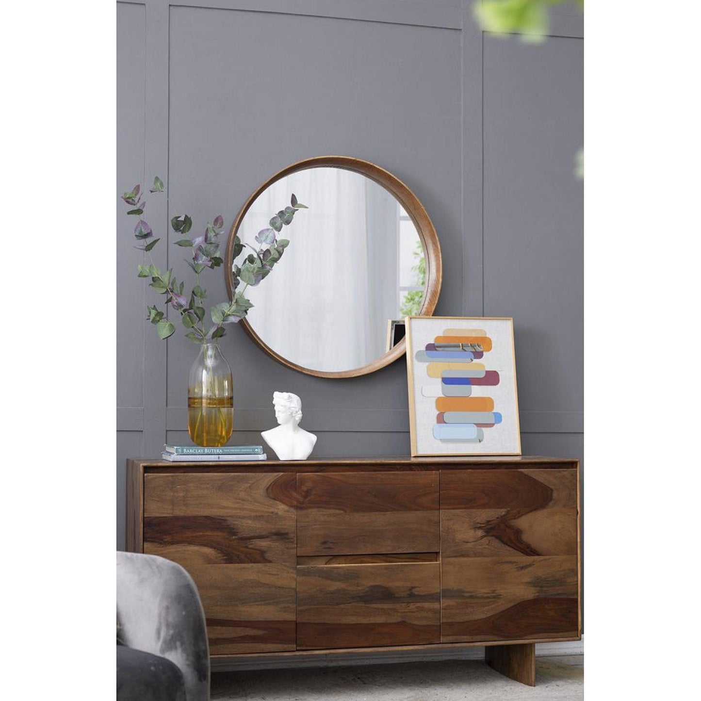 A&B Home Wayne 32" x 32" Bundle of 12 Circular Shape Brown Wooden Frame Wall-Mounted Mirror