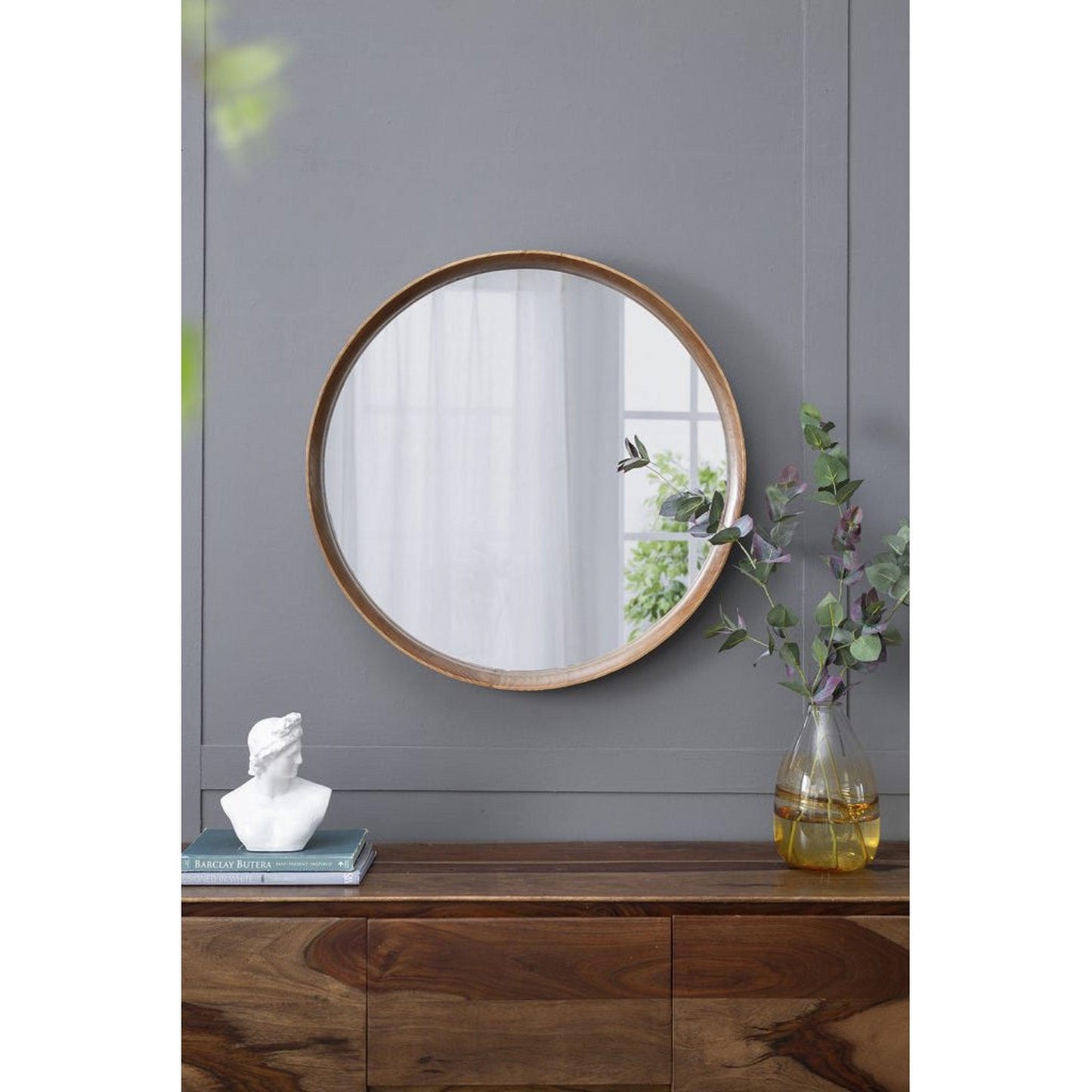A&B Home Wayne 32" x 32" Bundle of 12 Circular Shape Brown Wooden Frame Wall-Mounted Mirror
