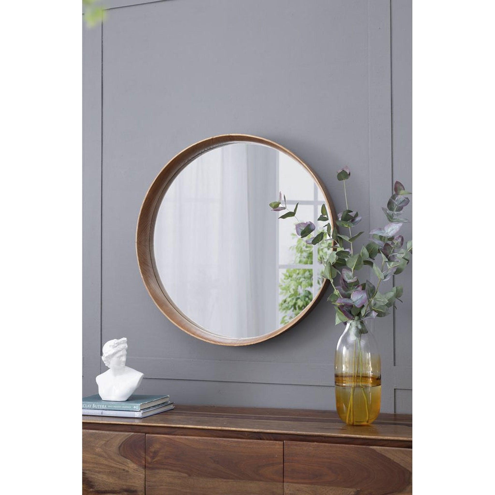 A&B Home Wayne 32" x 32" Bundle of 12 Circular Shape Brown Wooden Frame Wall-Mounted Mirror